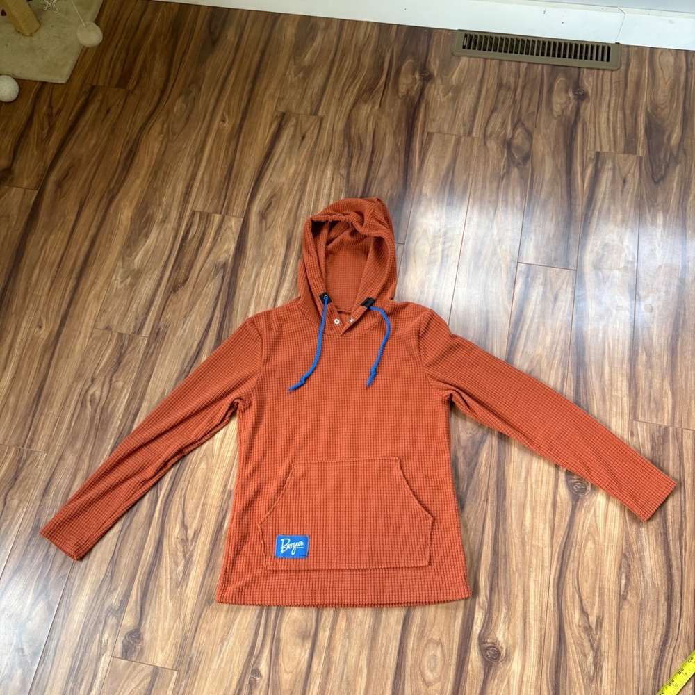 Burgeon Outdoor Waffle Grid Fleece Hoodie XS Rust Orange Made‎ in USA